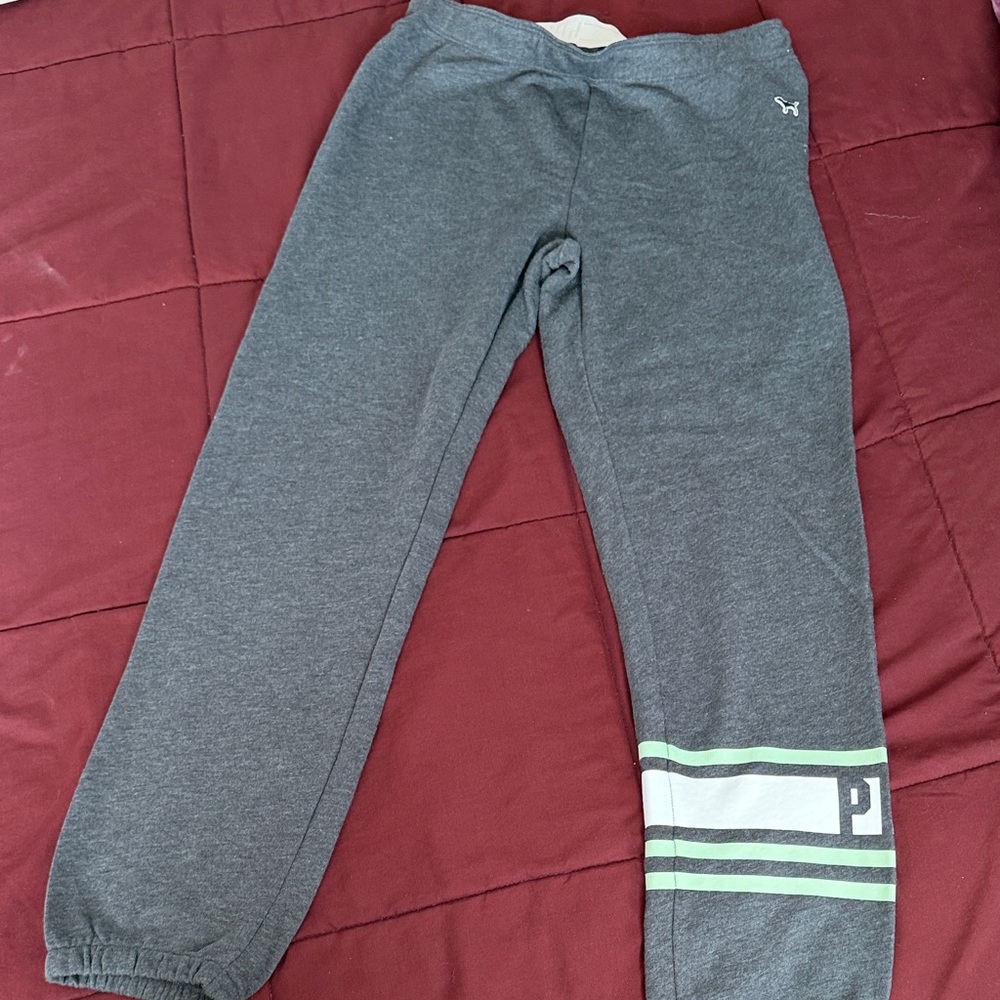 PINK Victoria's Secret Gray Joggers with Mint Stripes